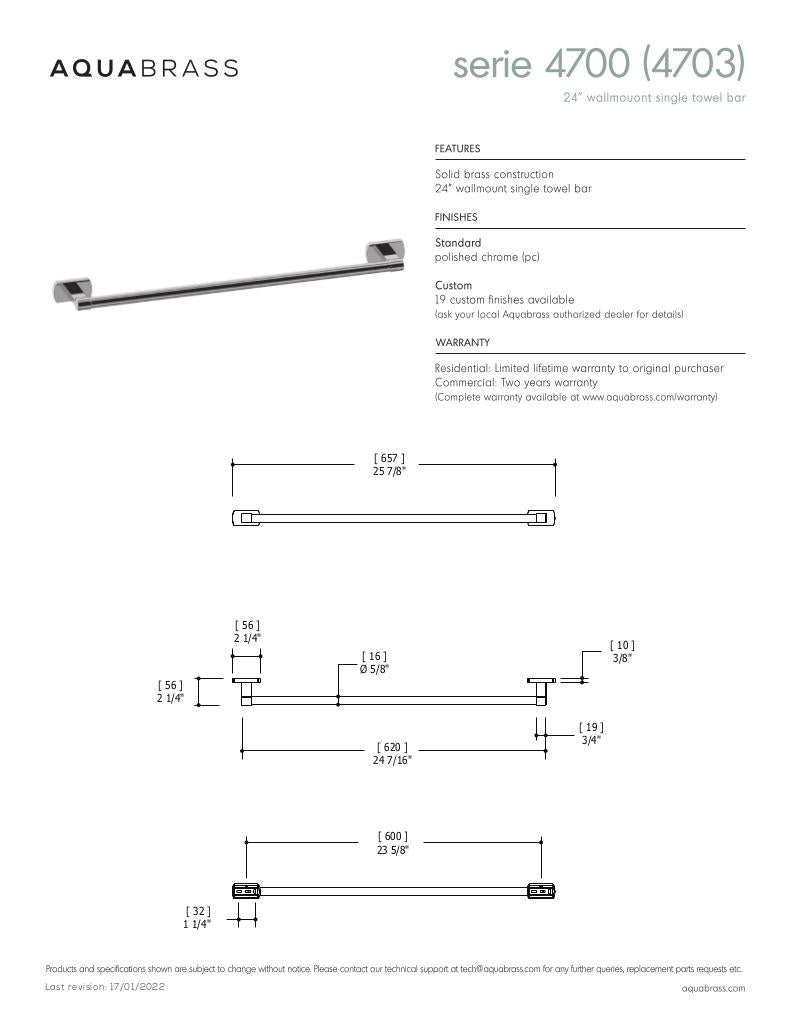 24" wallmount single towel bar