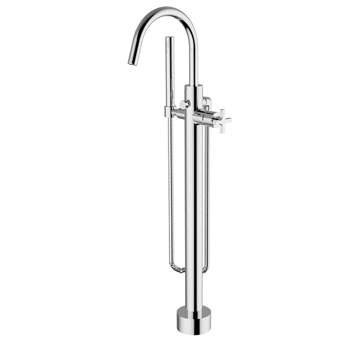 Floor mount tub filler with hand shower