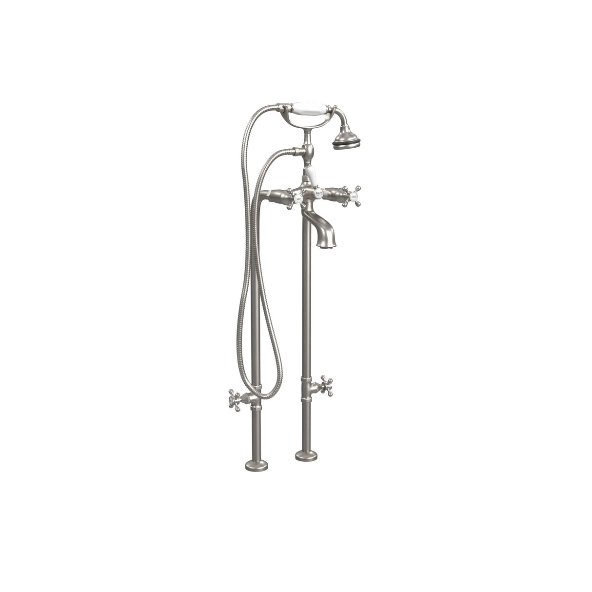 5100 SERIES Extra-Tall Free-Standing Tub Filler with Stop Valves - Cross Handles - Porcelain Accents 5102/3970XL
