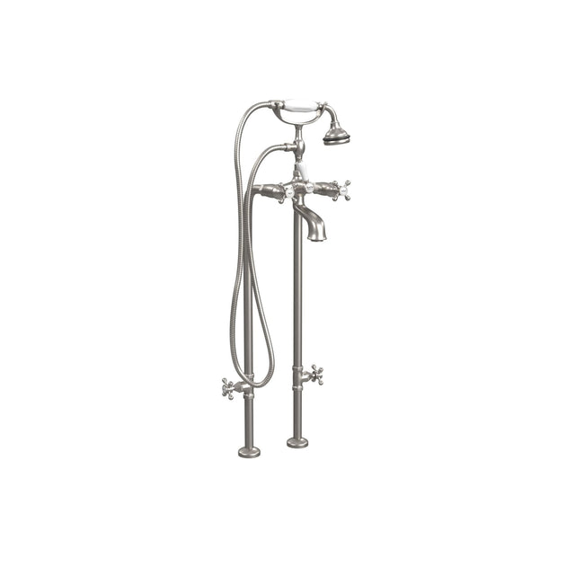 5100 SERIES Extra-Tall Free-Standing Tub Filler with Stop Valves - Cross Handles - Porcelain Accents 5102/3970XL