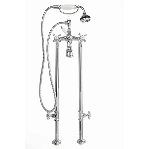 5100 SERIES Free-Standing Tub Filler with Stop Valves - Cross Handles - Porcelain Accents 5102/3970
