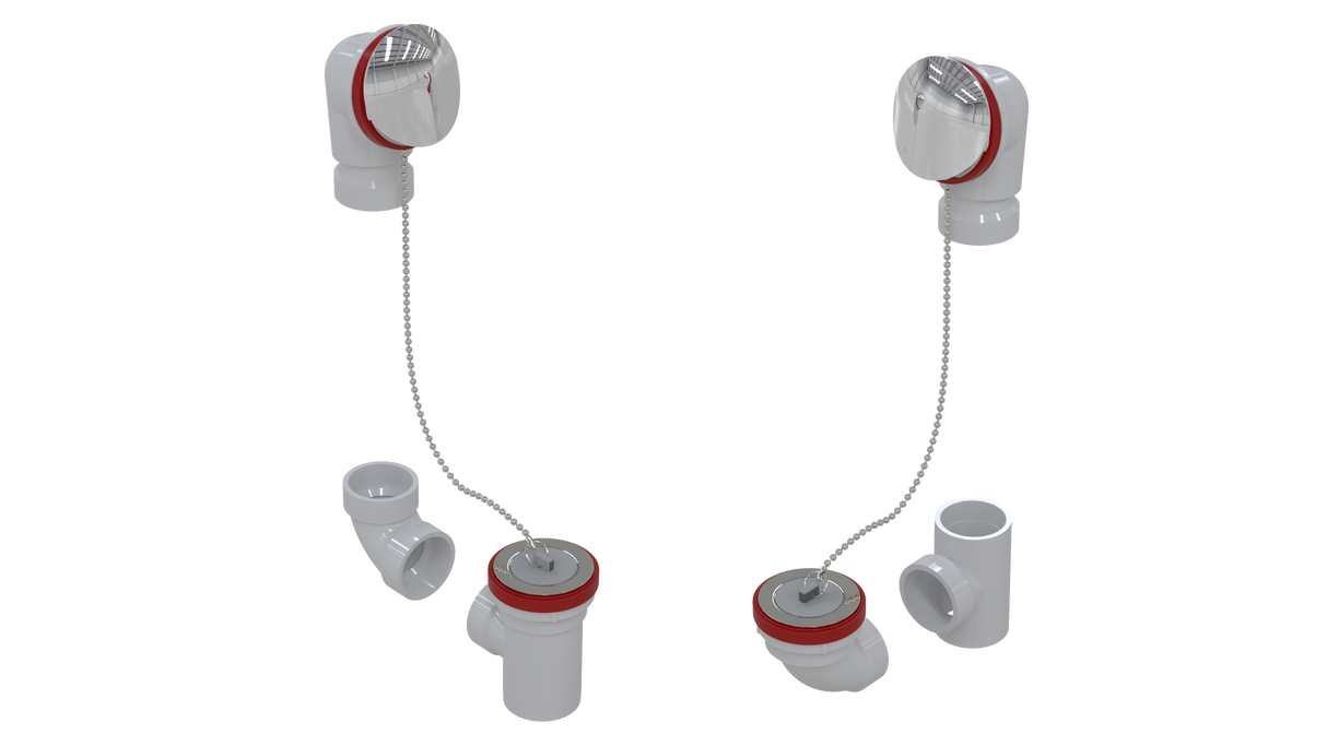 PVC TOTAL 1™ W/O W/ROUND & PLUG & CHAIN KIT - FULL KIT (LESS PIPE, WITH TEE AND EL) (5162CSK-CP)