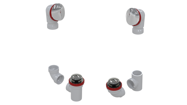 PVC TOTAL 1™ W/O W/ROUND & TIP-TOE KIT - FULL KIT (LESS PIPE, WITH TEE AND EL) (5162TIPK-CP)