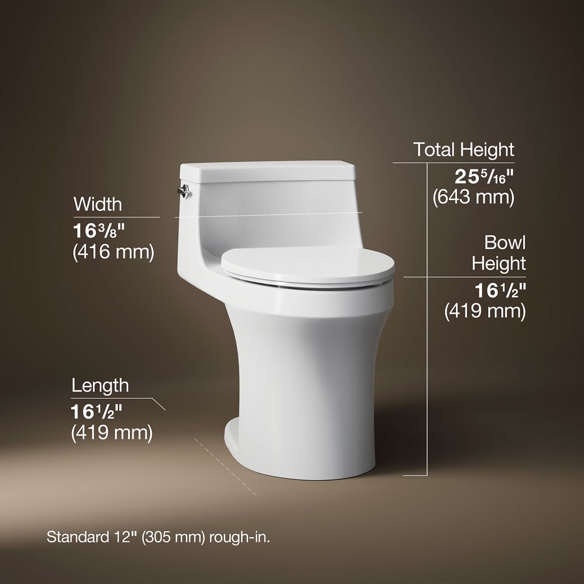 San Souci® Hidden cord one-piece compact elongated toilet with concealed trapway, 1.28 gpf toilet