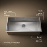 Strive® 35" undermount single-bowl kitchen sink