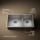Strive® Smart Divide® 32" undermount double-bowl kitchen sink