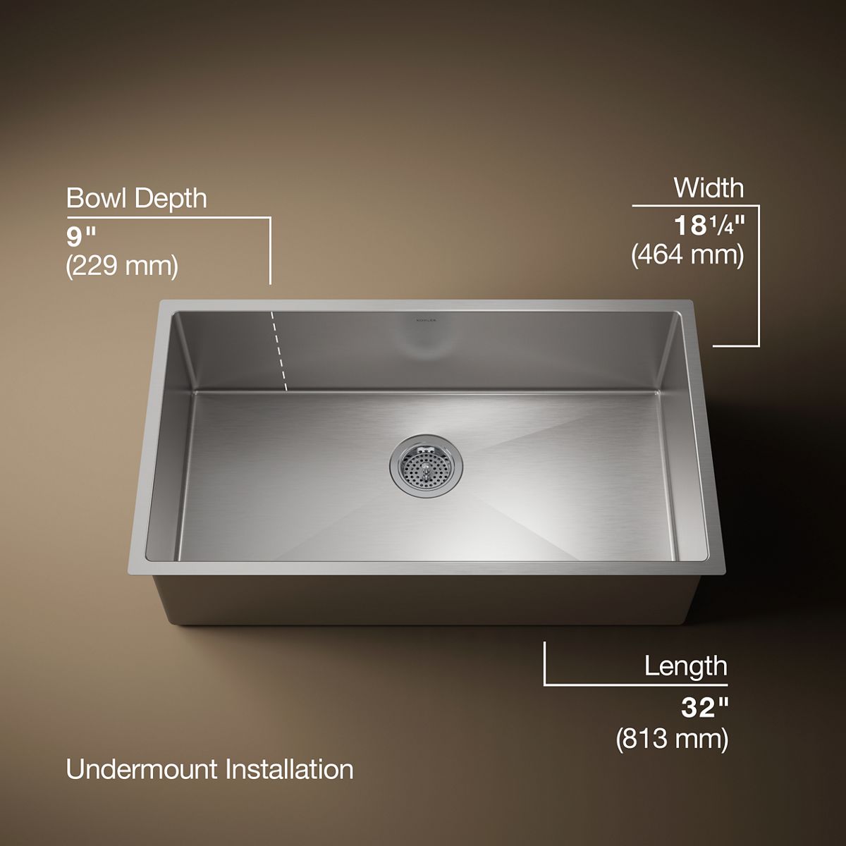 Strive® 32" undermount single-bowl kitchen sink with accessories