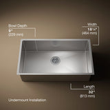 Strive® 32" undermount single-bowl kitchen sink with accessories