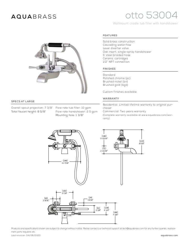 Wallmount cradle tub filler with handshower