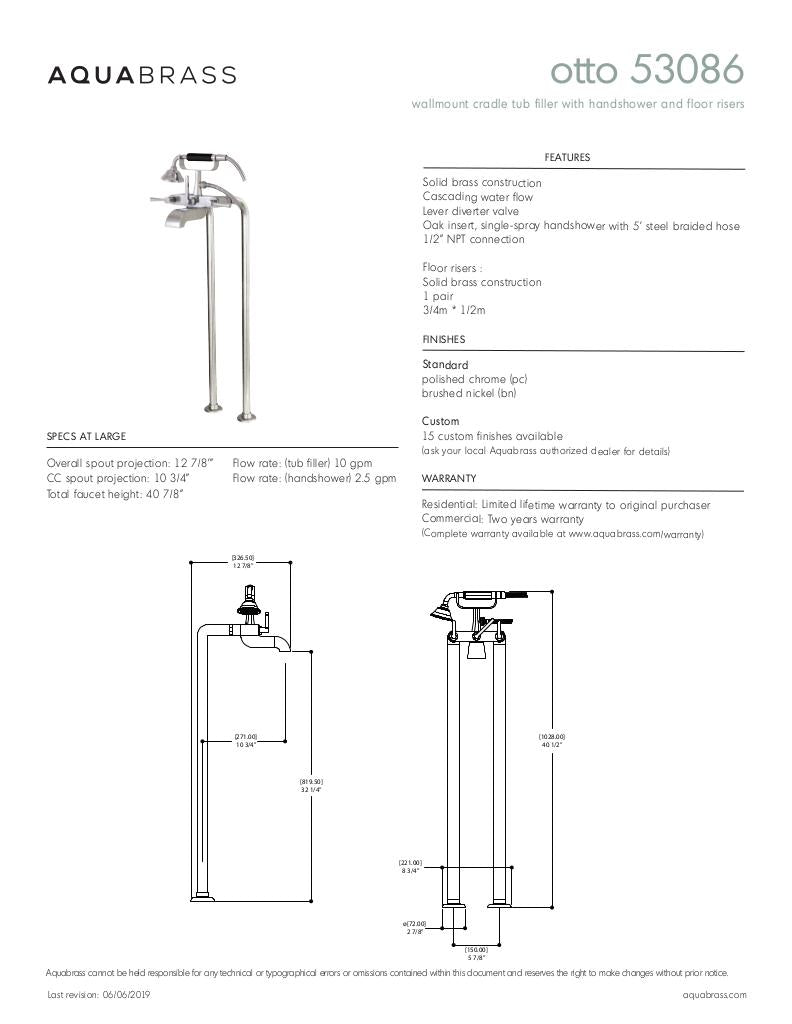 Cradle tub filler with handshower and floor risers
