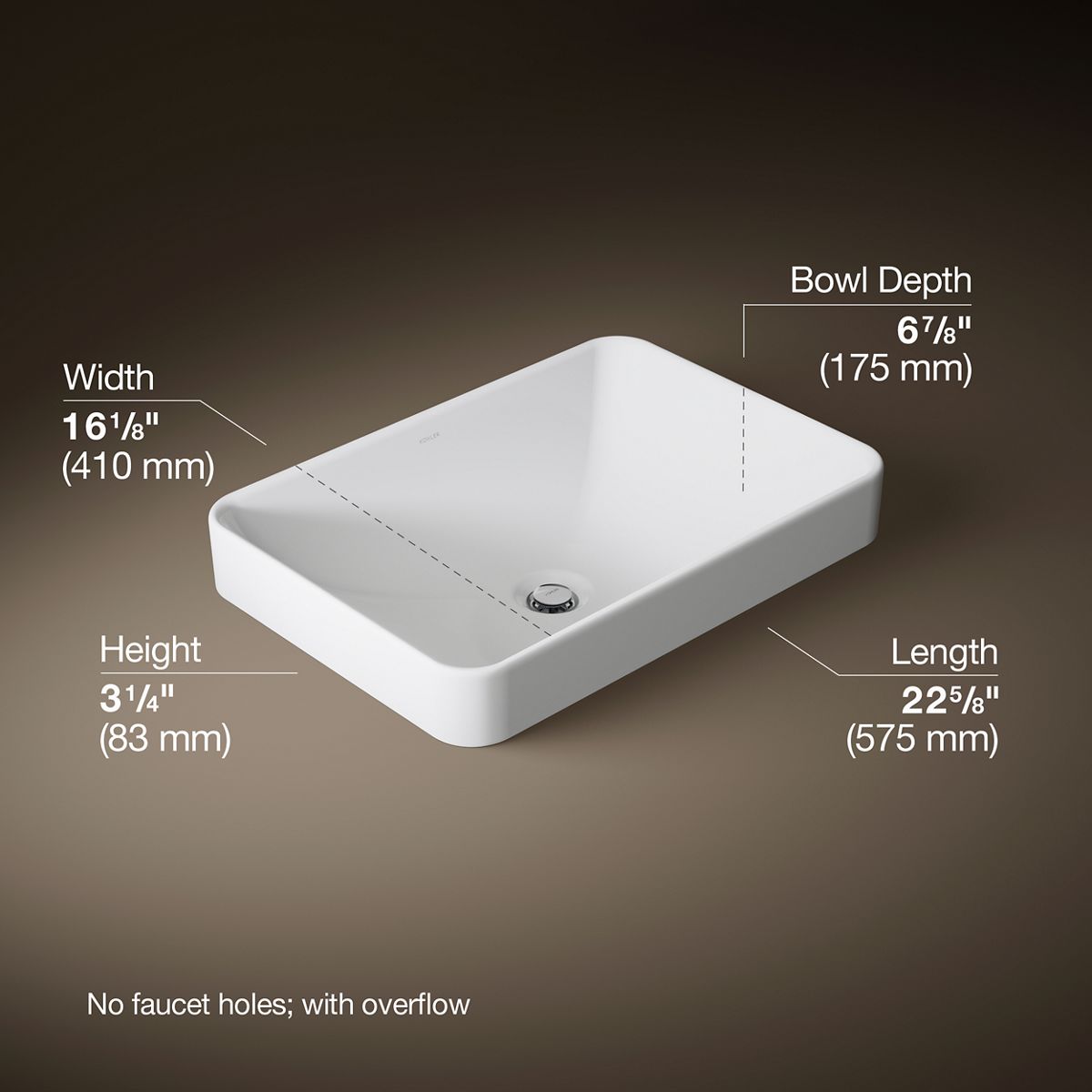 Vox® 22-3/4" rectangular vessel bathroom sink