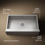 Strive® 35-1/2" undermount single-bowl farmhouse kitchen sink