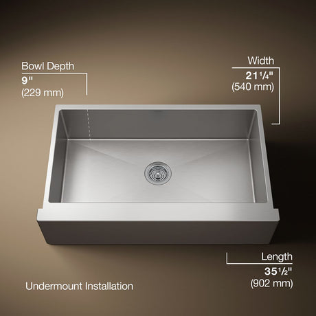 Strive® 35-1/2" undermount single-bowl farmhouse kitchen sink