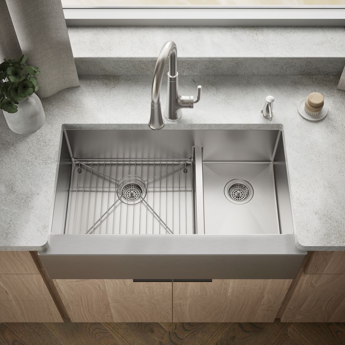 Strive® Smart Divide® 35-1/2" undermount double-bowl farmhouse kitchen sink
