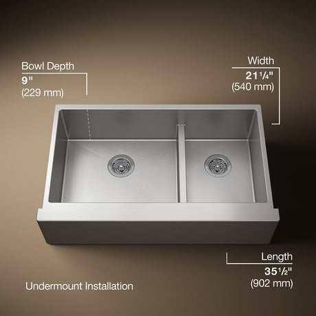 Strive® Smart Divide® 35-1/2" undermount double-bowl farmhouse kitchen sink