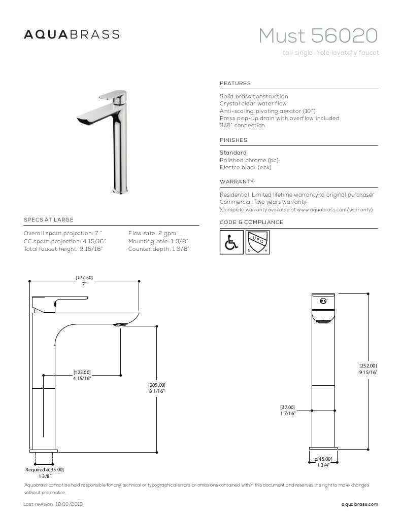 Tall single-hole lavatory faucet
