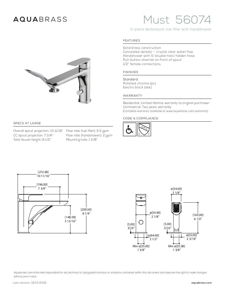 2-piece deckmount tub filler with handshower