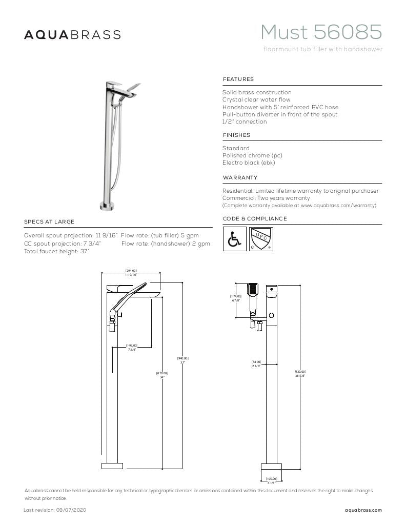 Floormount tub filler with handshower