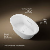 Underscore® 59-3/4" x 35-3/4" drop-in Heated BubbleMassage™ air bath with Bask® heated surface