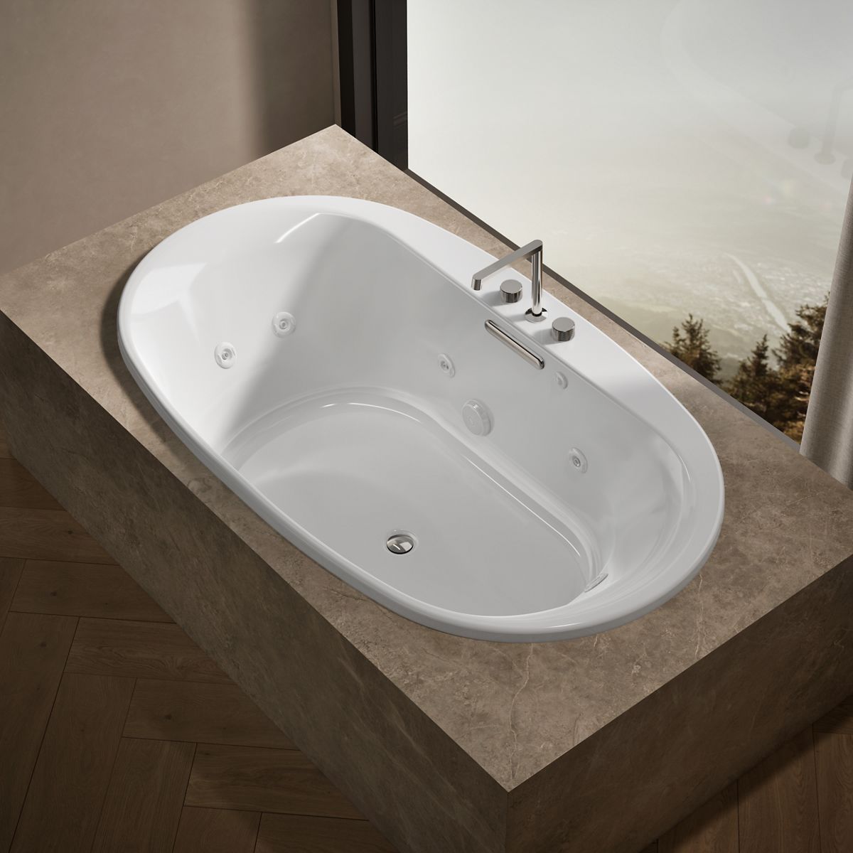 Underscore® 72" x 42" drop-in heated whirlpool bath