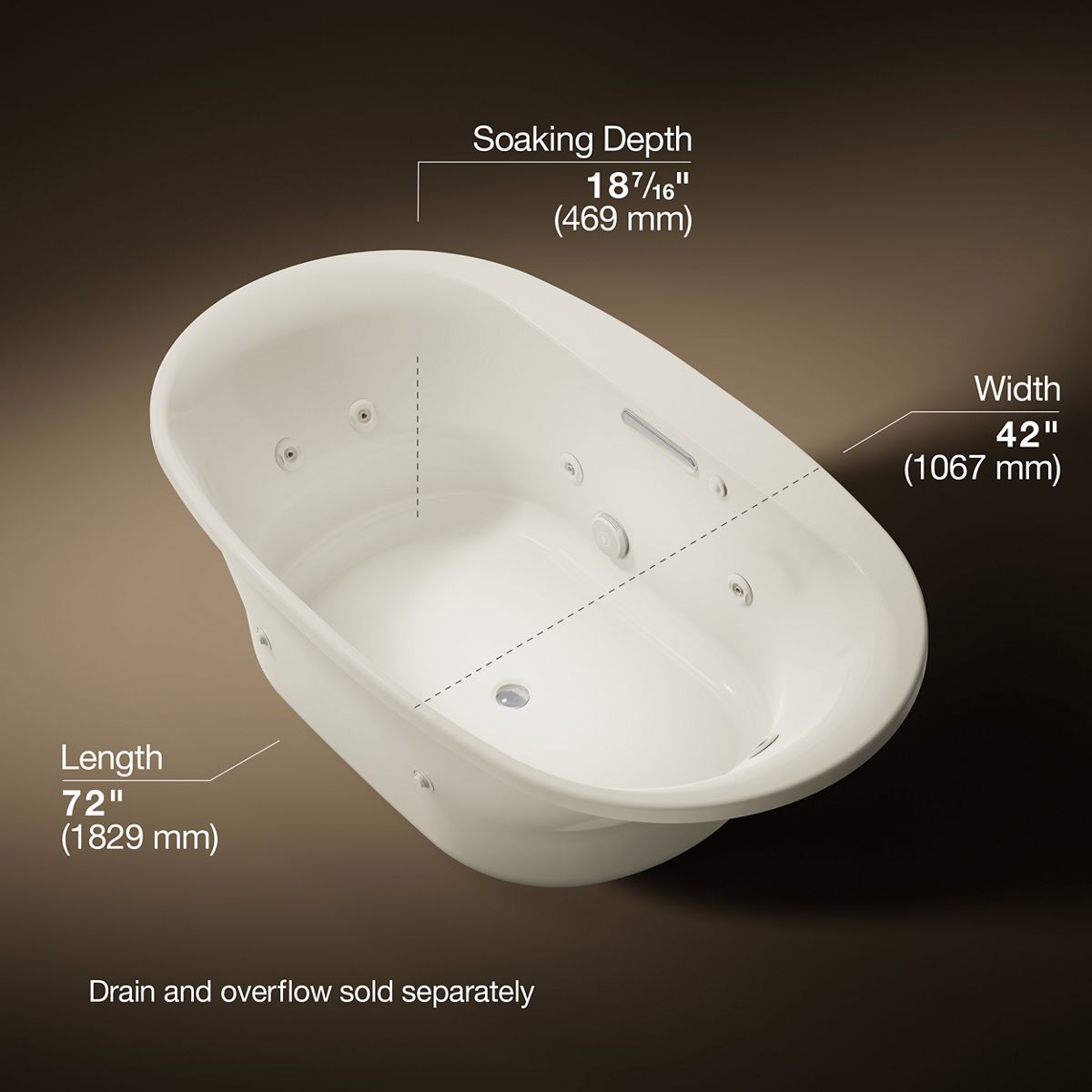Underscore® 72" x 42" drop-in heated whirlpool bath