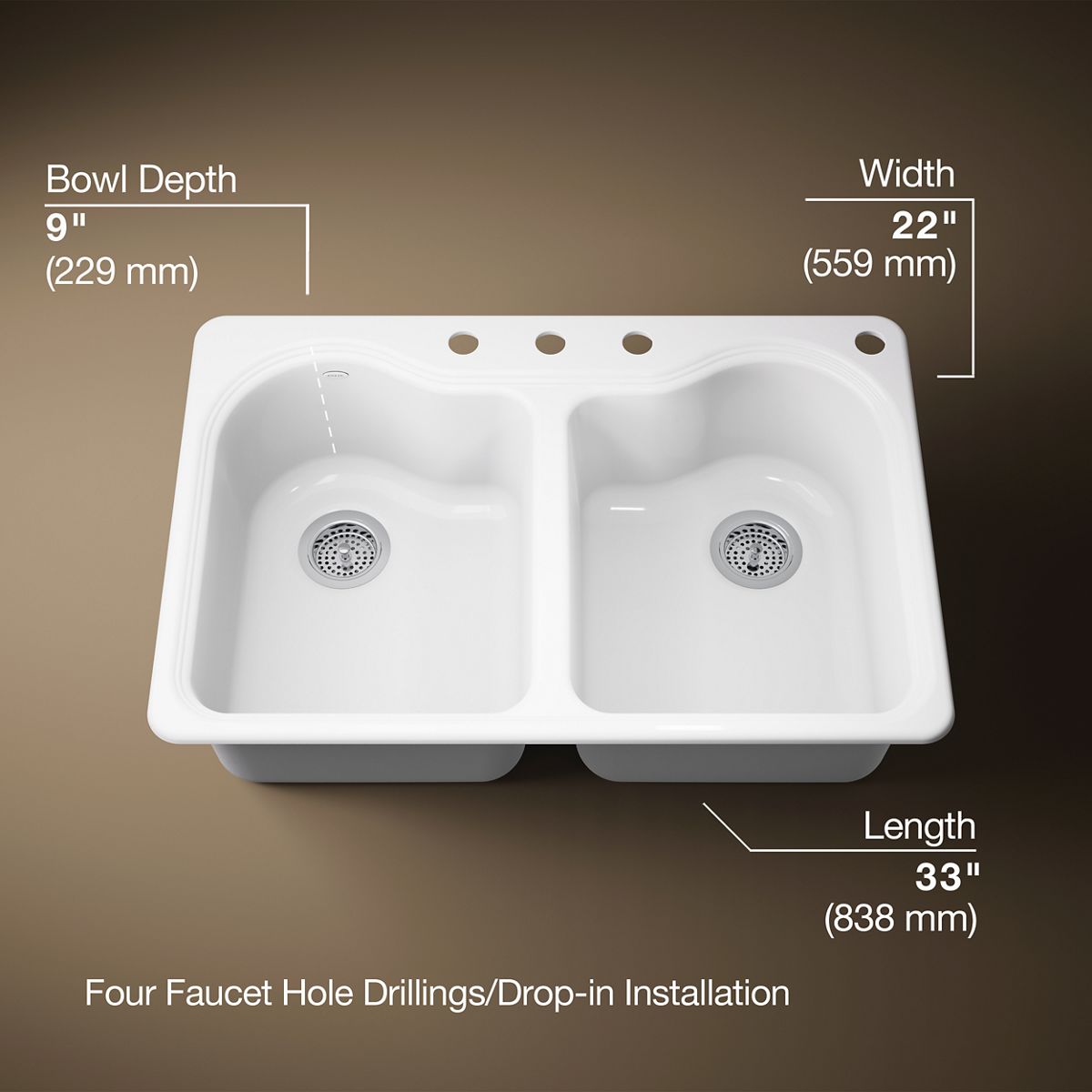 Hartland® 33" top-mount double-bowl kitchen sink