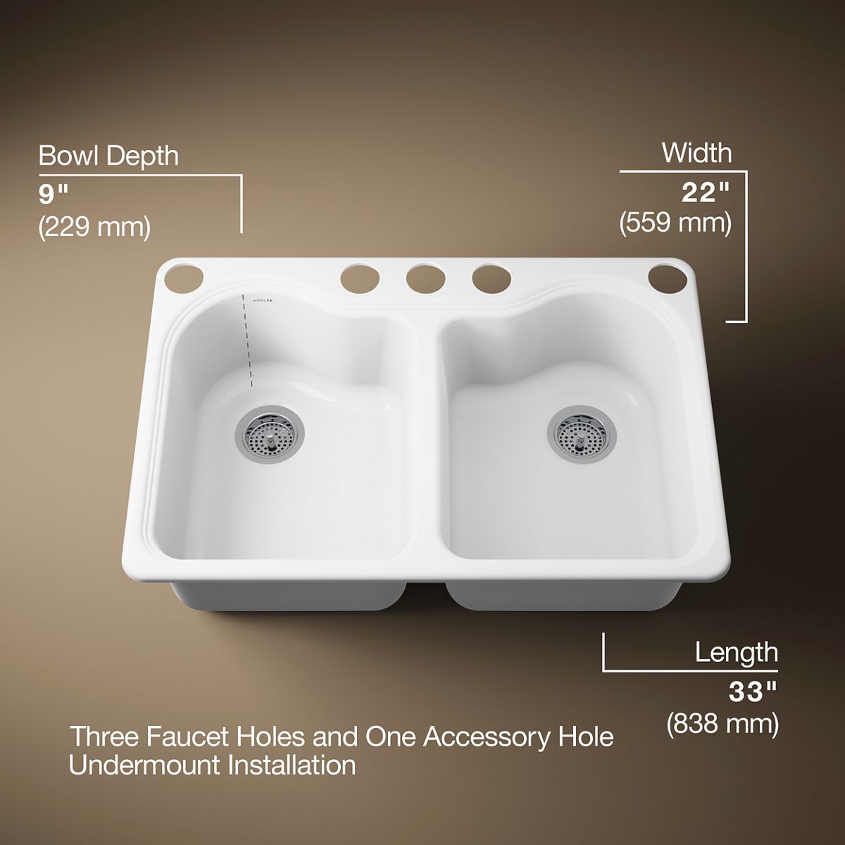 Hartland® 33" undermount double-bowl kitchen sink
