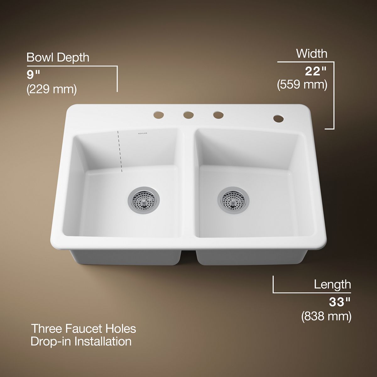 Brookfield™ 33" top-mount double-bowl kitchen sink