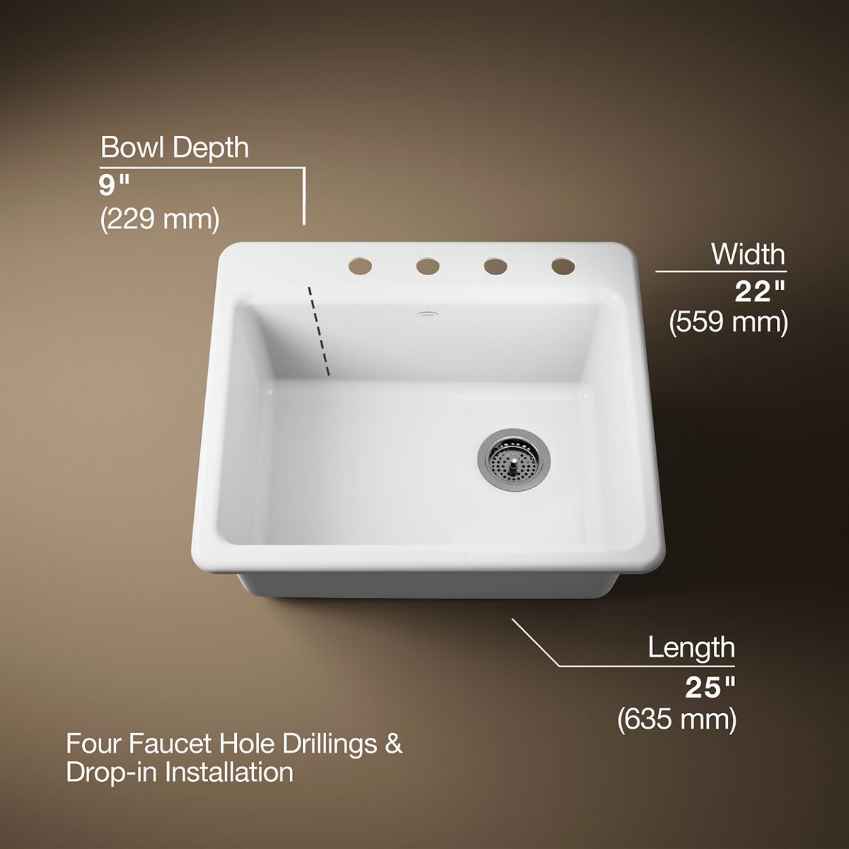 Riverby® 25" top-mount single-bowl kitchen sink