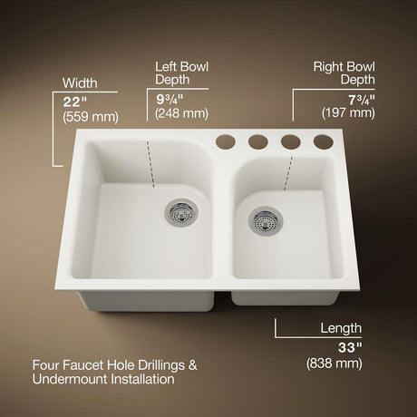 Executive Chef™ 33" undermount double-bowl kitchen sink