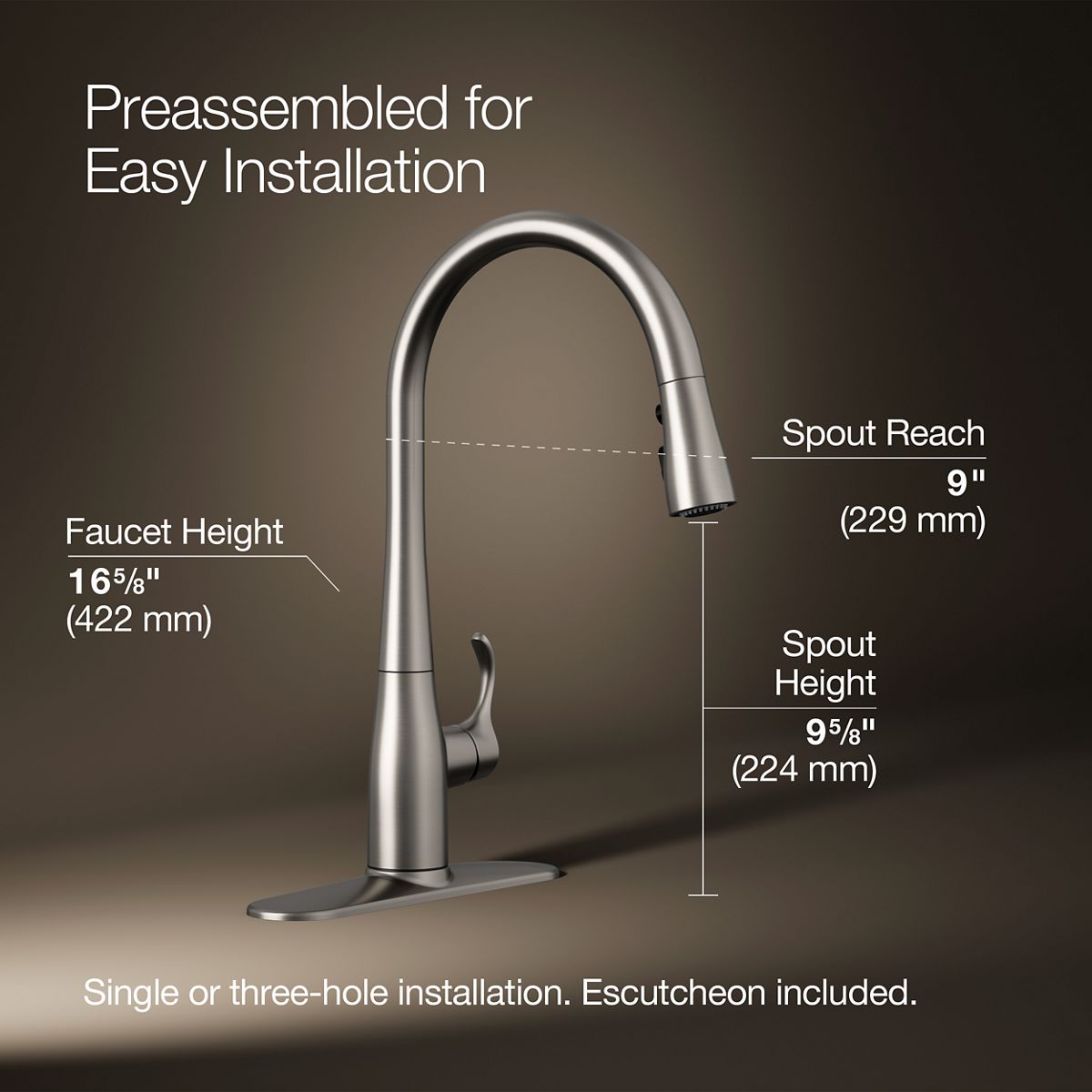 Simplice® Pull-down kitchen sink faucet with three-function sprayhead