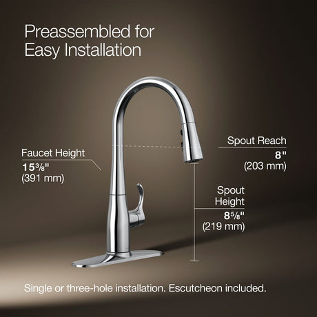 Simplice® Compact pull-down kitchen sink faucet with three-function sprayhead
