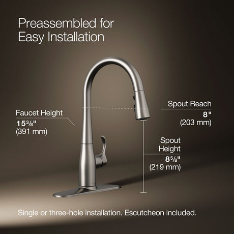 Simplice® Compact pull-down kitchen sink faucet with three-function sprayhead