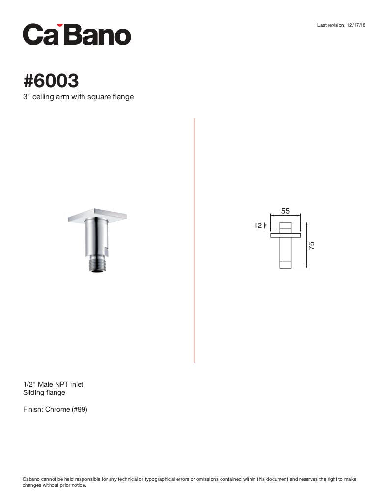 3" Ceiling arm with square flange