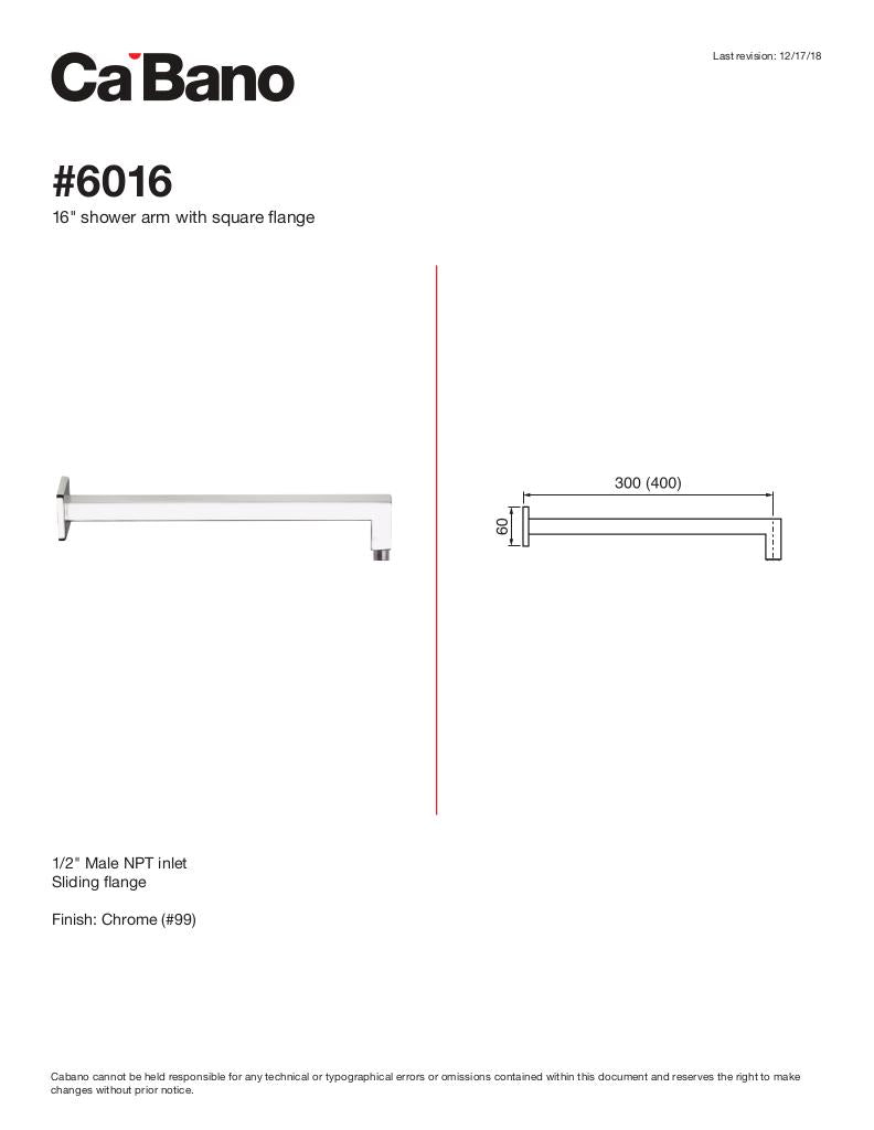 16" shower arm with square flange