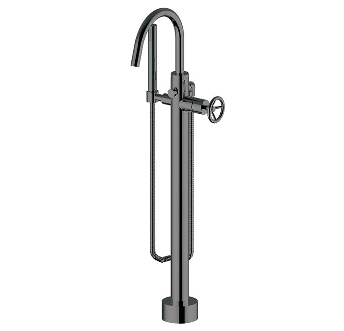 Floor mount tub filler with hand shower