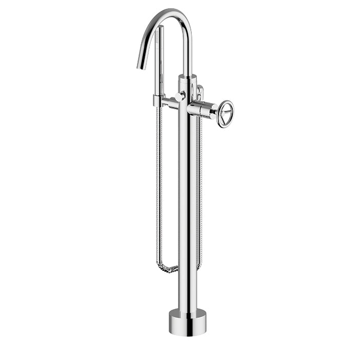 Floor mount tub filler with hand shower