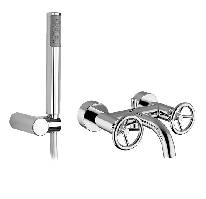 Wall mount tub filler with hand shower
