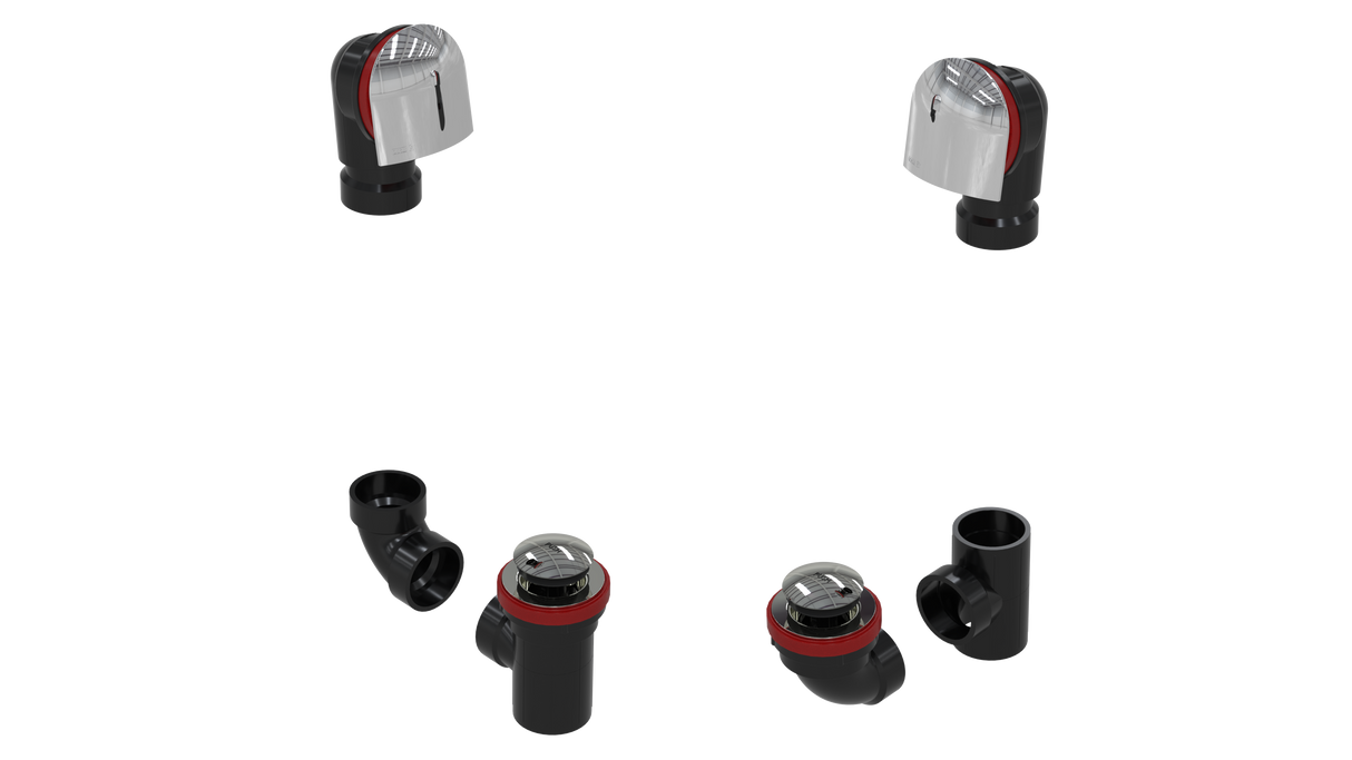 ABS TOTAL 1™ W/O W/BELL & TIP-TOE KIT - FULL KIT (LESS PIPE, WITH TEE AND EL) (6060TIPK-CP)