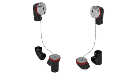 ABS TOTAL 1™ W/O W/ROUND & PLUG & CHAIN KIT - FULL KIT (LESS PIPE, WITH TEE AND EL) (6062CSK-CP)