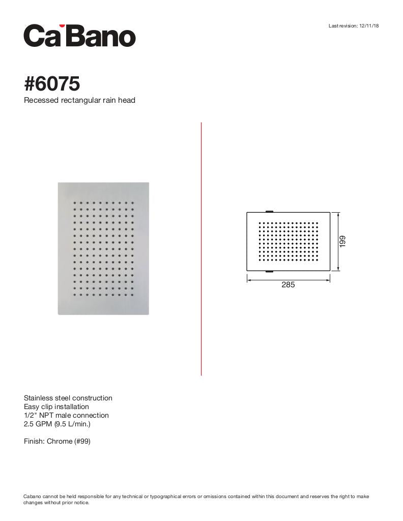 Recessed rectangualr rain head