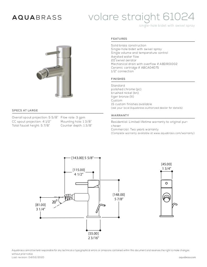 Single-hole bidet with swivel spray