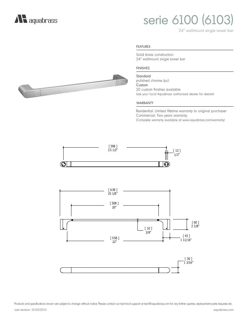 24" wallmount single towel bar