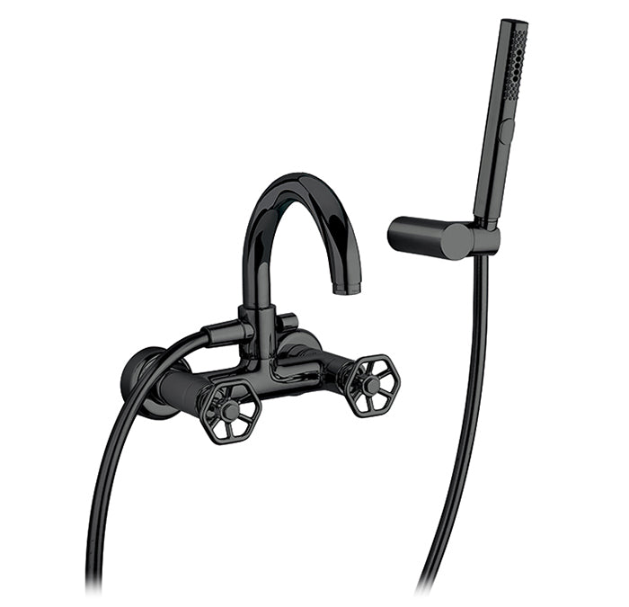 Wall mount tub filler with hand shower