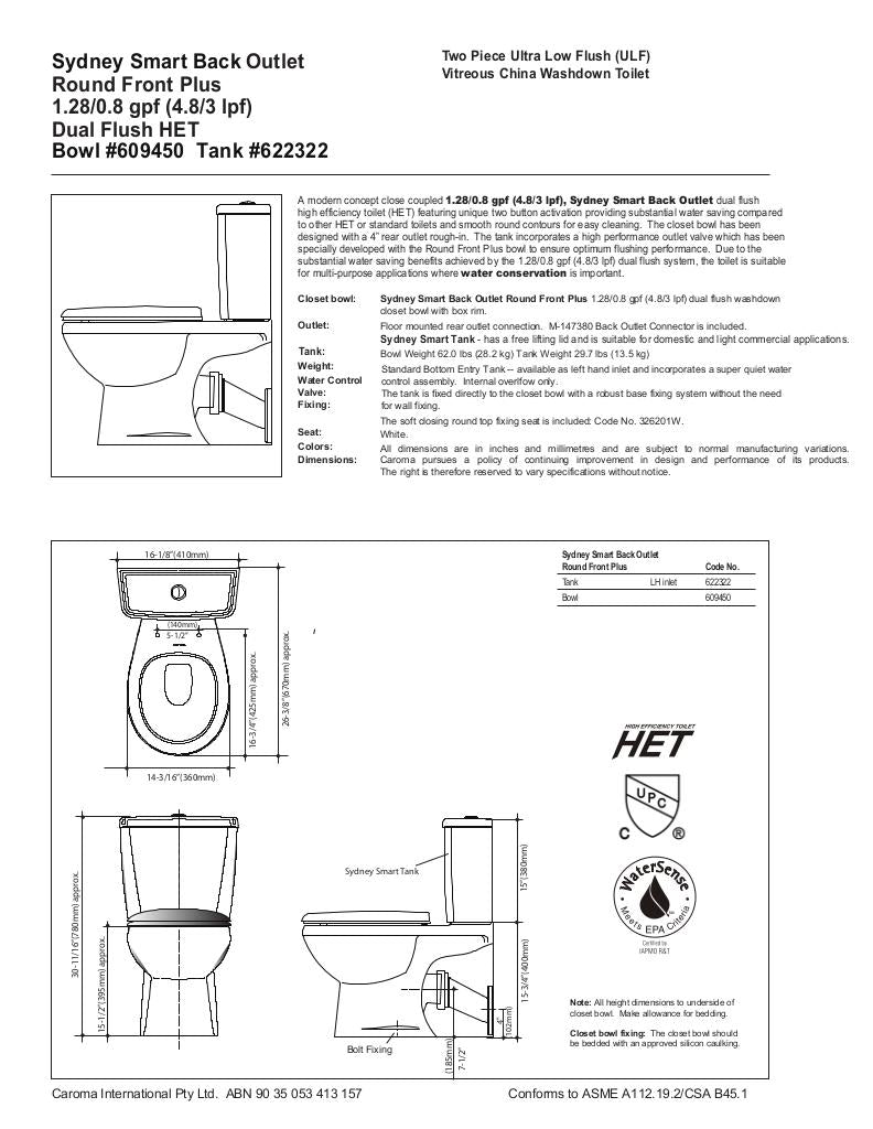 Sydney Smart Back Outlet Toilet