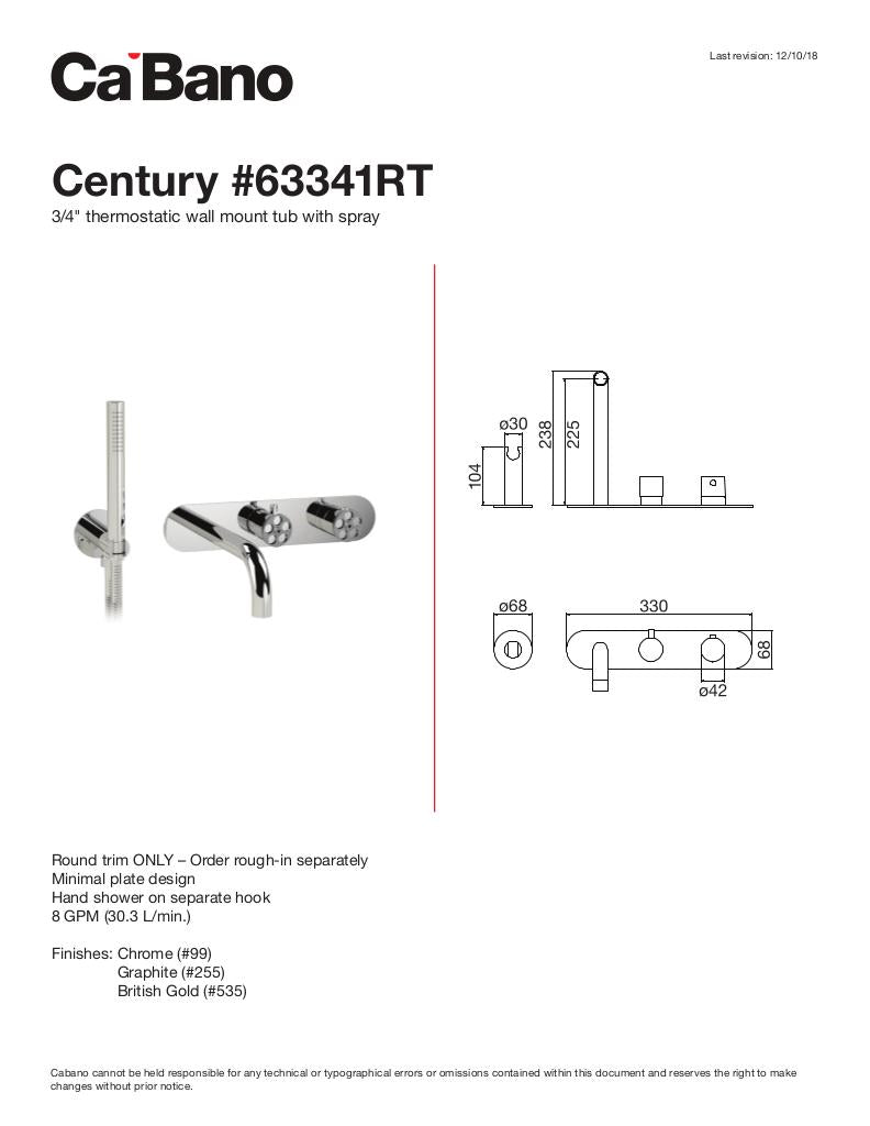 3/4" thermostatic wall mount tub fller with hand shower - TRIM ONLY