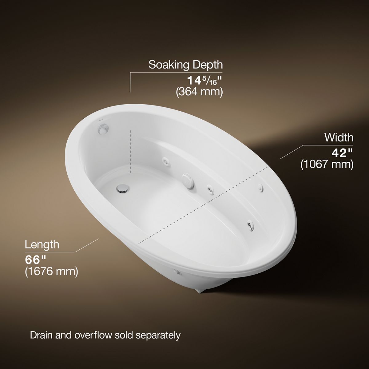 Sunward® 66" x 42" drop-in whirlpool