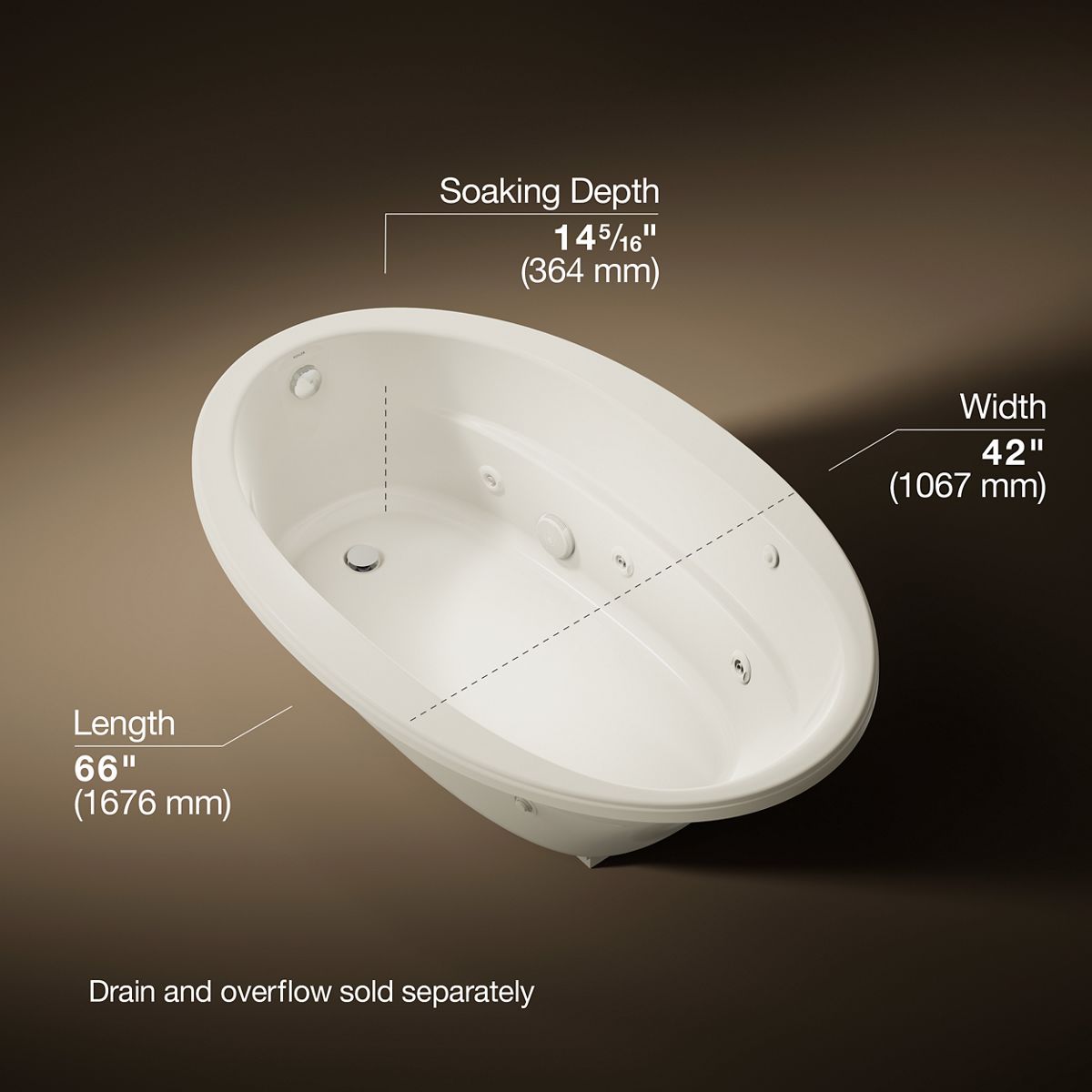 Sunward® 66" x 42" drop-in whirlpool