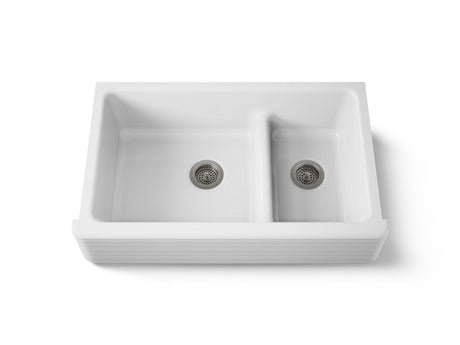 Whitehaven® Hayridge® Smart Divide® 35-11/16" undermount double-bowl farmhouse kitchen sink