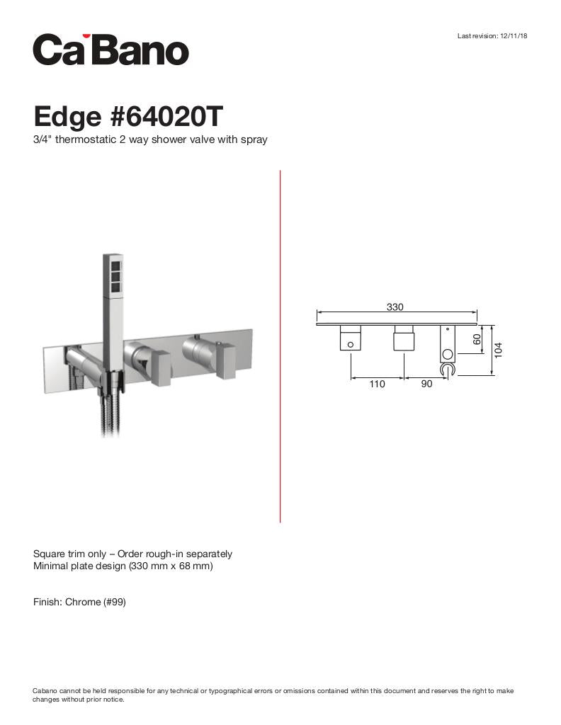 3/4" thermostatic 2 way shower valve with handshower TRIM ONLY